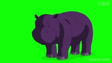 小紫河马醒过来，张开嘴，在绿色的屏幕上看到了动画动画